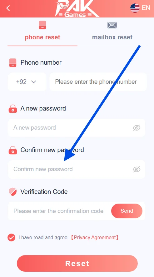 Confirm the new password